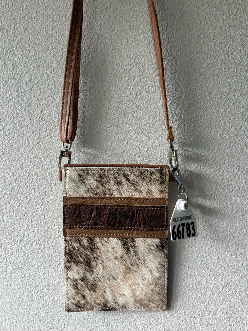 Haircalf Crossbody Bag with Brown Leather Trim
